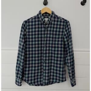 Men’s American Eagle Button Down Blue Green Plaid Flannel Shirt S